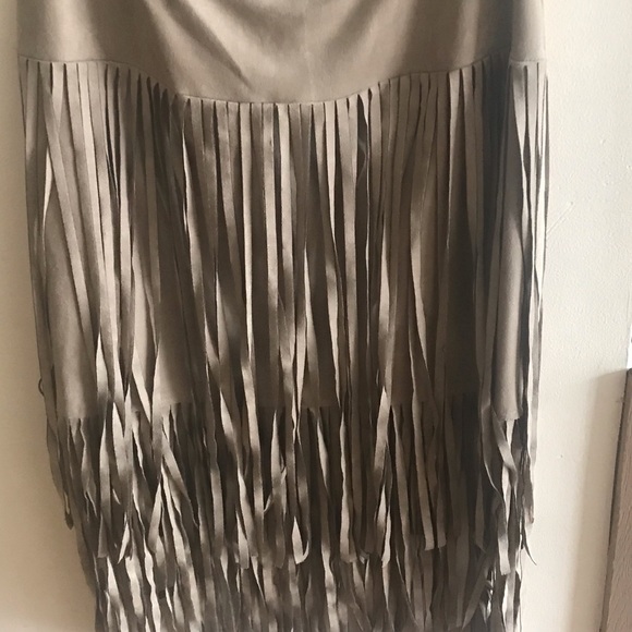 Dresses & Skirts - Suede Tan Skirt with Fringe -  Never worn